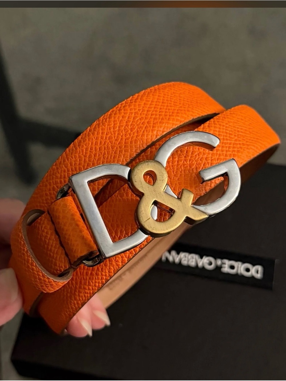 D&G Thin Leather Belt Orange Fits 32.5”-36.5”